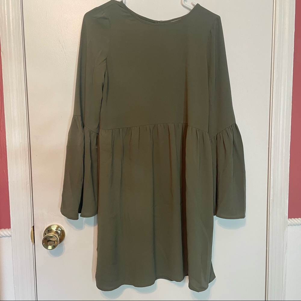 ASOS Olive Green Dress with Bell Sleeves - Picture 4 of 6